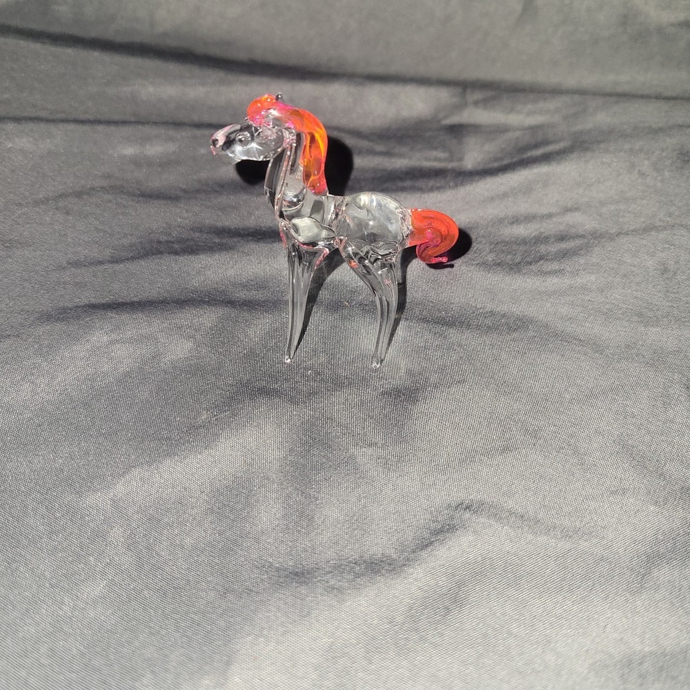 Vtg Hand Blown Stretched Spun Glass Horse Miniature Collectible Figurine Pink - Picture 1 of 8